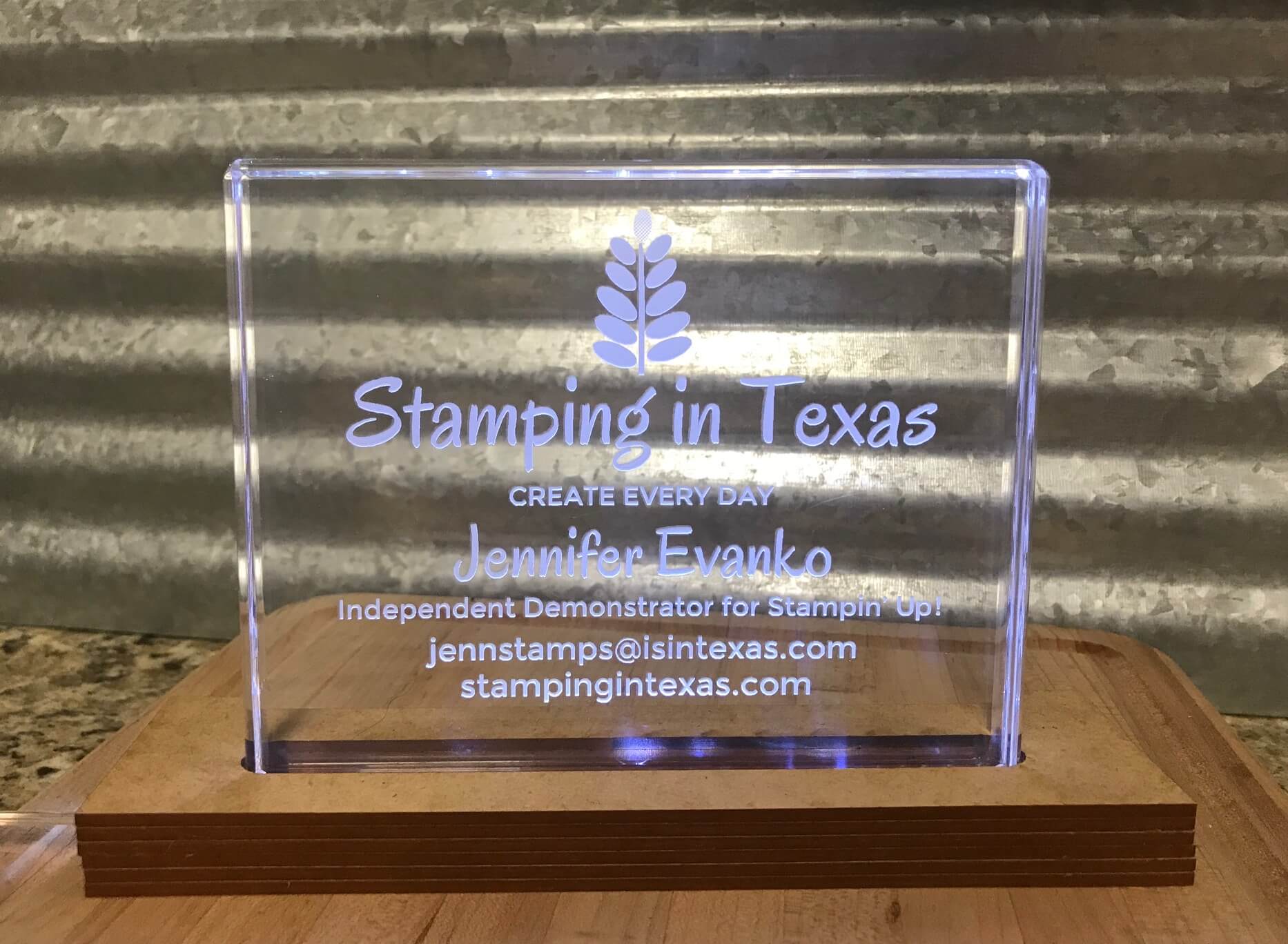  Stamping in Texas Lighted Engraved Acrylic Block