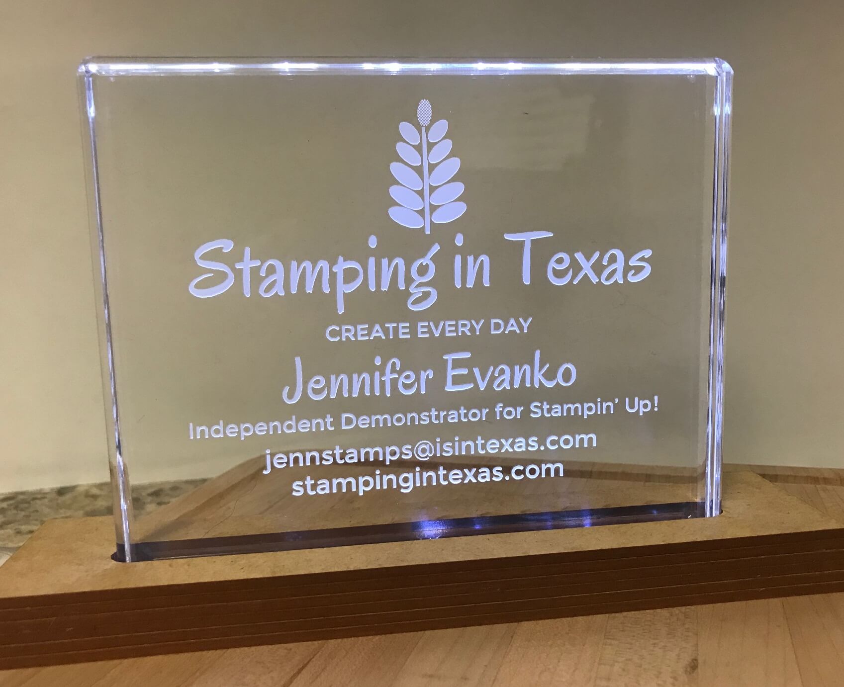 Stamping in Texas Lighted Engraved Acrylic Block