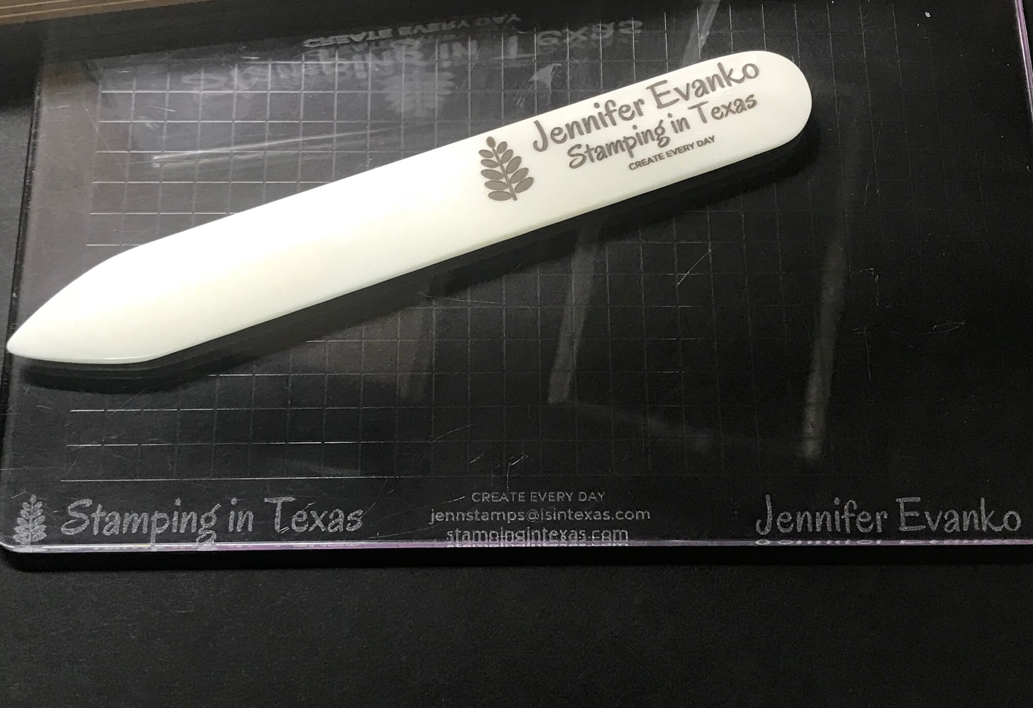 Stamping in Texas Engraved Bone Folder and Stamparatus Plate